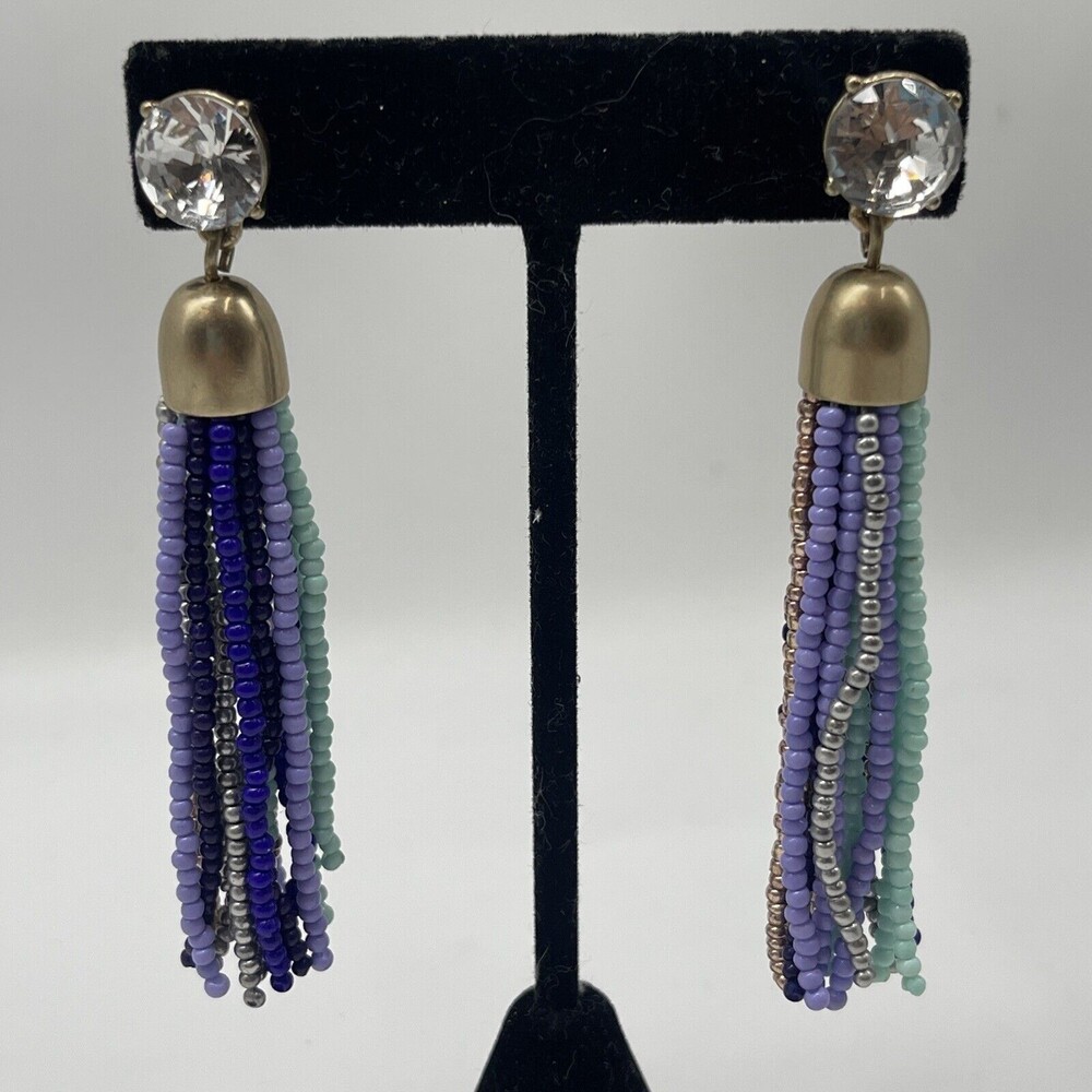 J Crew Seed Bead & Crystal Tassel Statement Earrings